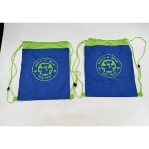 2 Build-A-Bear Workshop Blue/Green Nylon Small Drawstring Backpack Fast Shipping